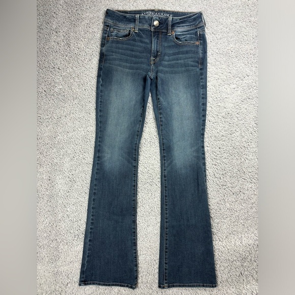 American Eagle Jeans Womens 2 Kick Boot Super Stretch Dark Wash Western Rodeo - Picture 1 of 5